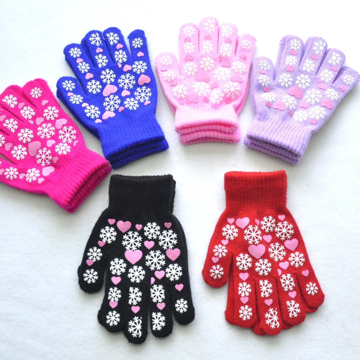 Guantes cálidos de invierno para niños, manoplas de punto con estampado de amor y copo de nieve, para ciclismo y esquí al aire libre, 6-11 años