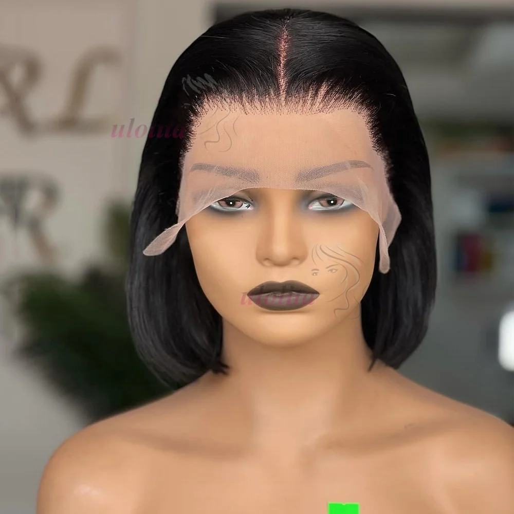 

Bob Wig Human Hair 13X4 Lace Front 180% Density Short Straight Frontal Bob Wig Transparent Lace Pre Plucked With Baby Hair