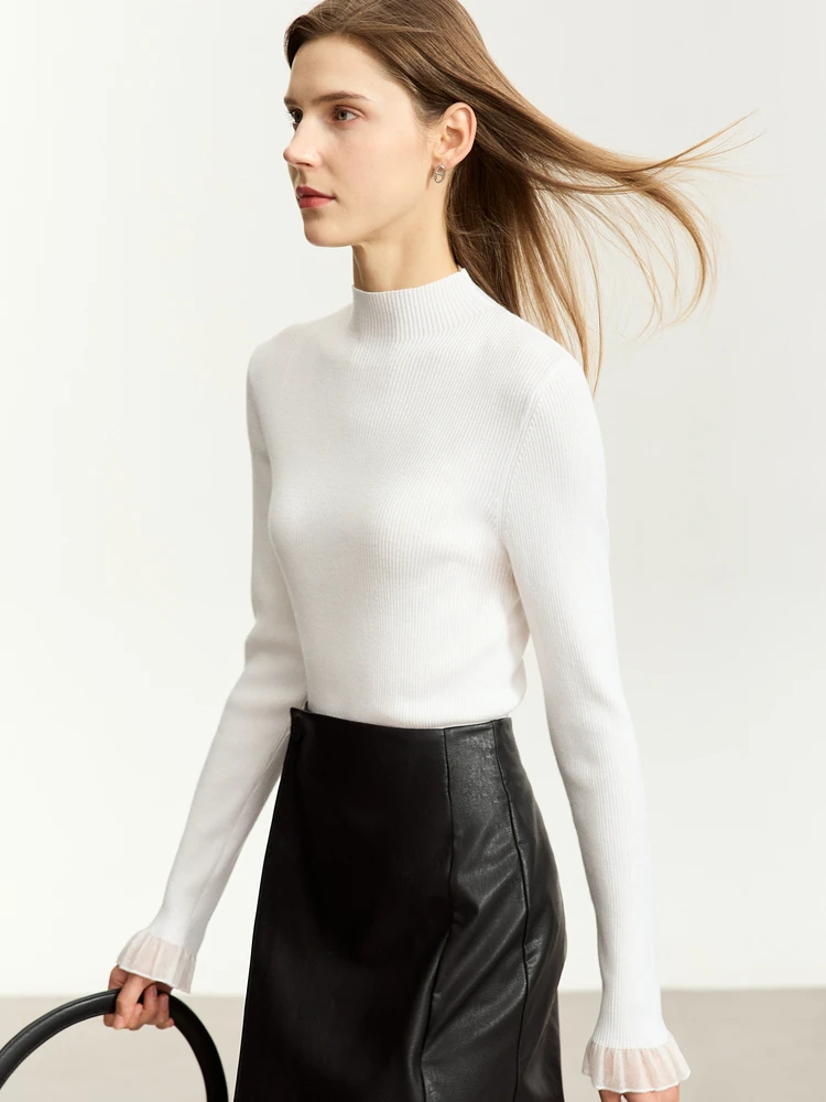 

AMII минимализм свитера с воротником-стойкой женские, осень 2022, новый тонкий вязаный топ с длинными рукавами, элегантные женские пуловеры, свитер 12443251