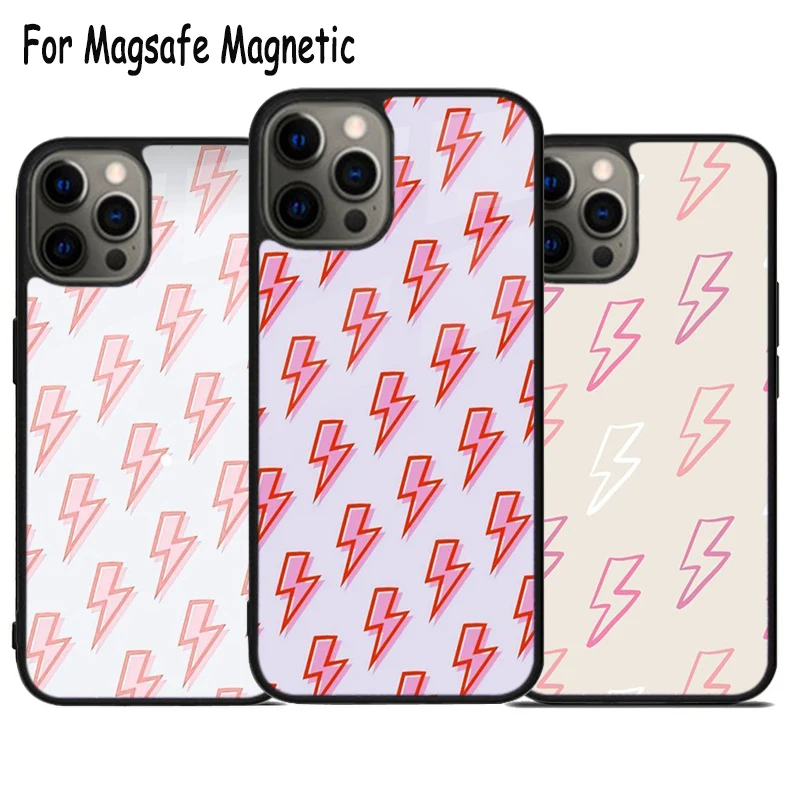 Lightning Bolt and Stars Pastel Wireless Charge Magsafe Phone Case For iPhone 15 16 14 13 11 12 Pro Max Plus Magnetic Cover