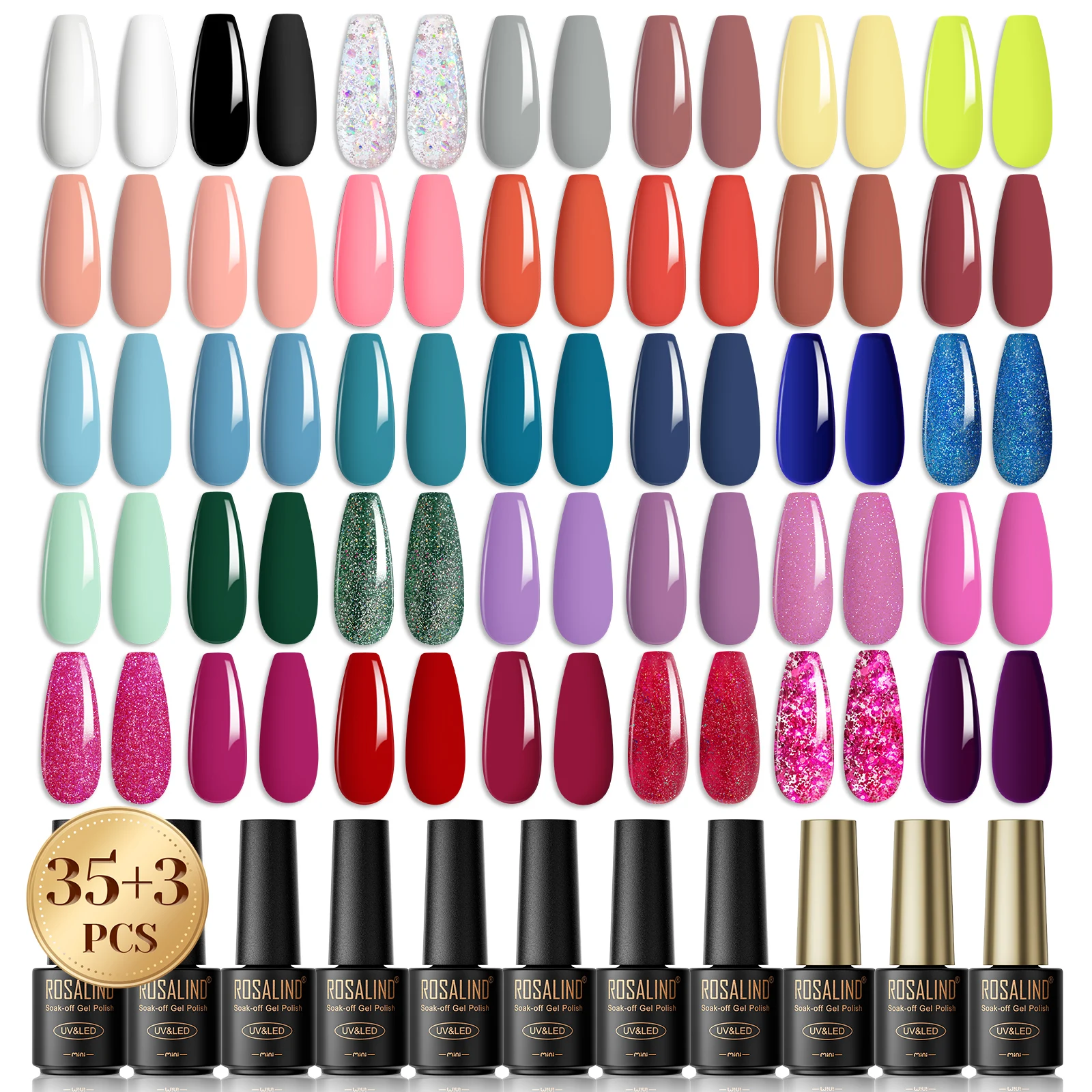 

ROSALIND 5ml Fashionable 38pcs Nail Gel Kit Soak Off Glossy UV Nail Polishes Set Hybrid Semi Permanent Gel Varnishes Nail Art