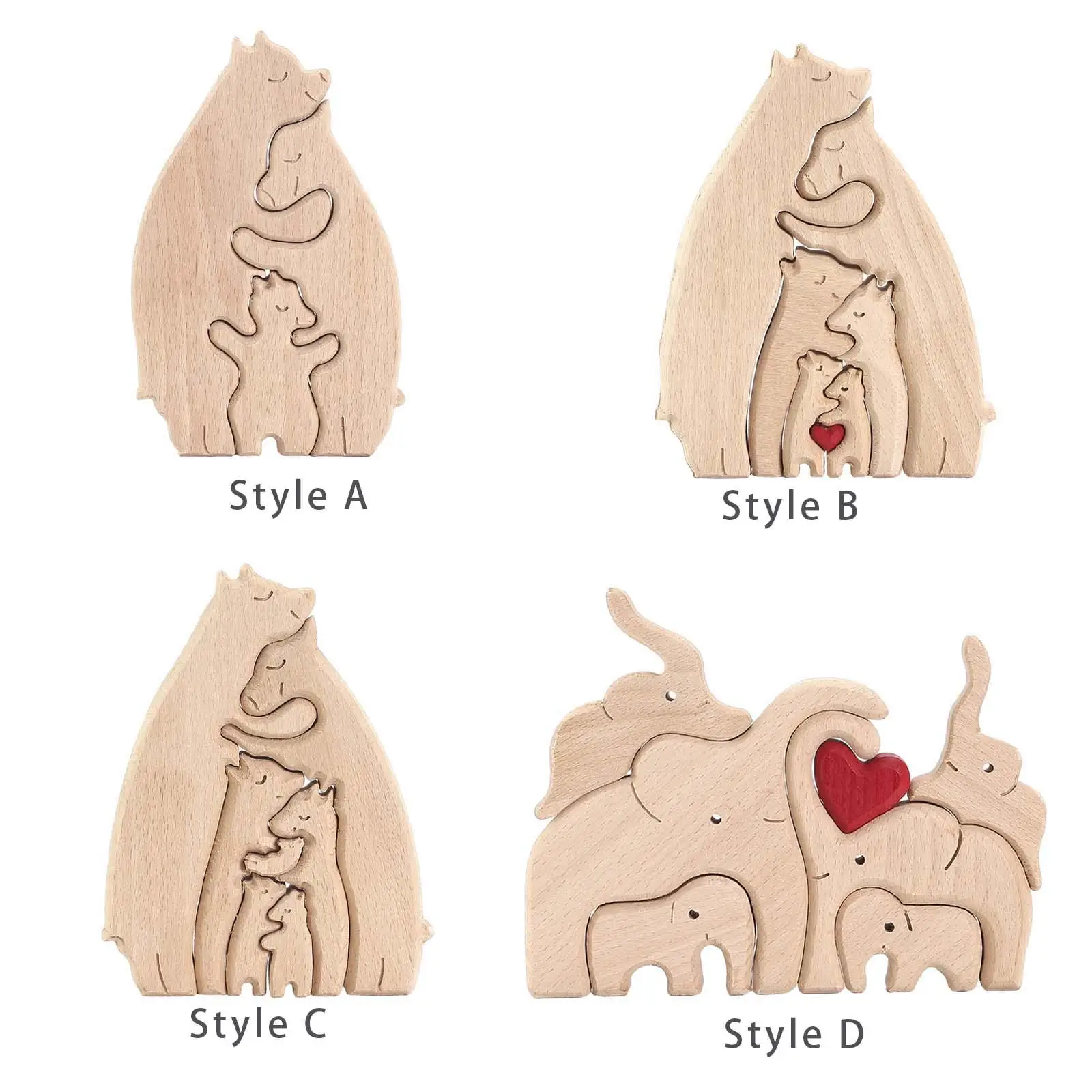 Wood Animals Ornament Animal Statue Decor Hug Love Souvenirs Desk Decor Tabletop Decoration for Shelf Living Room Home Decor