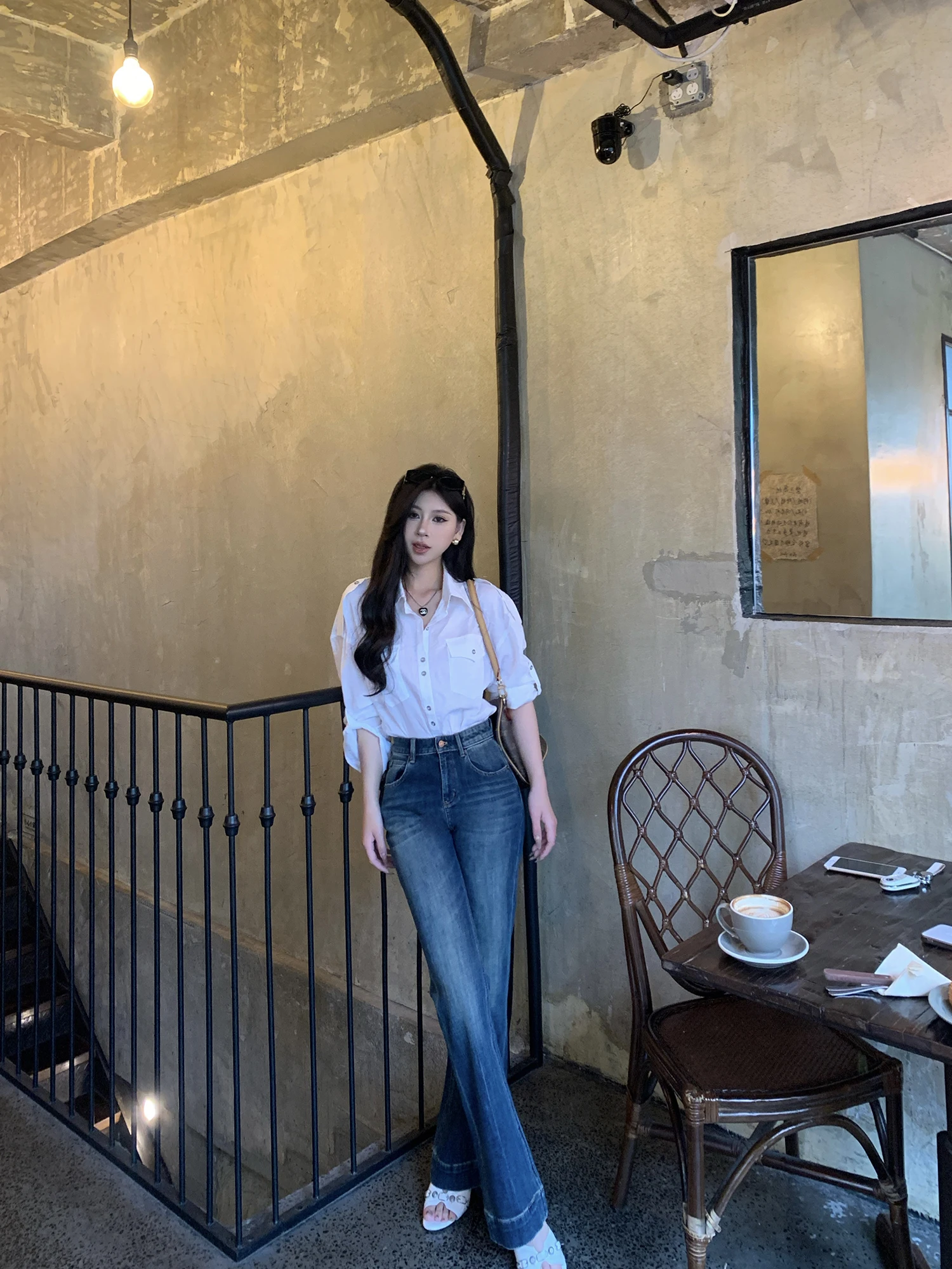 

White Loose Long Sleeve Shirt for Women Korean Style Commute Friendly Office Versatile Small Size Friendly Yaqing