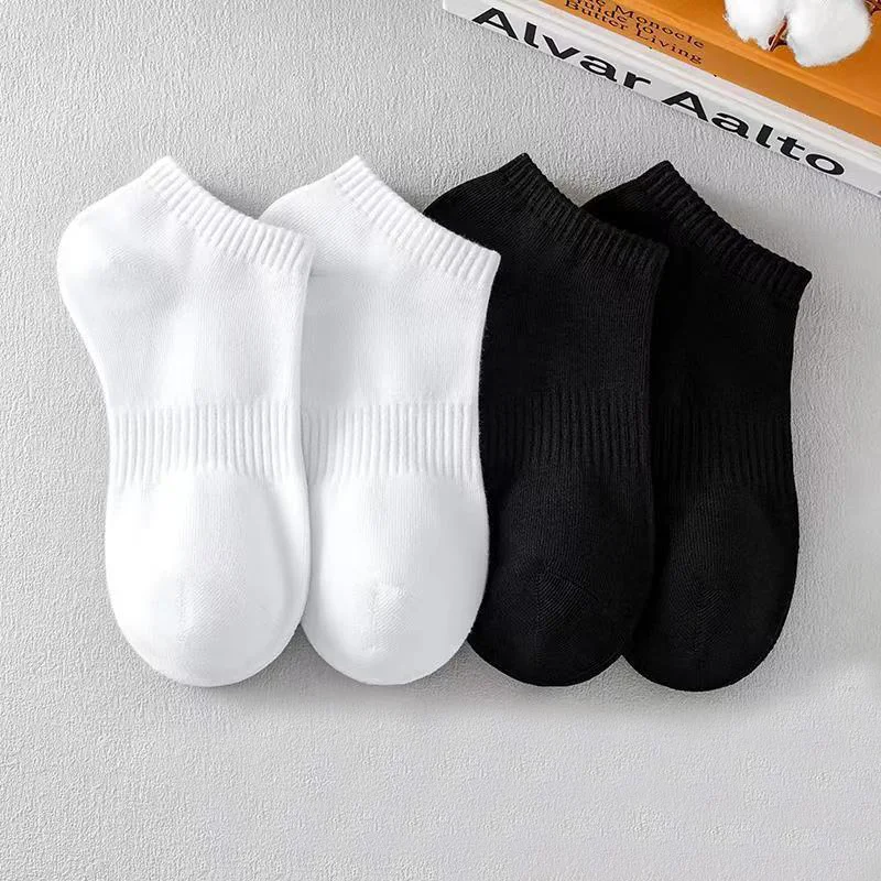 5 Pairs Men Ankle Sports Socks Summer Black White Breathable Low Cut Socks No Show Cotton Soft Athletic Casual Short Socks