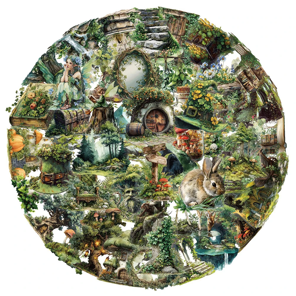 

10/30/50pcs Transparent Retro Green Forest Stickers Vintage Witch Mushroom Sticker Waterproof DIY Luggage Phone Laptop PET Decal