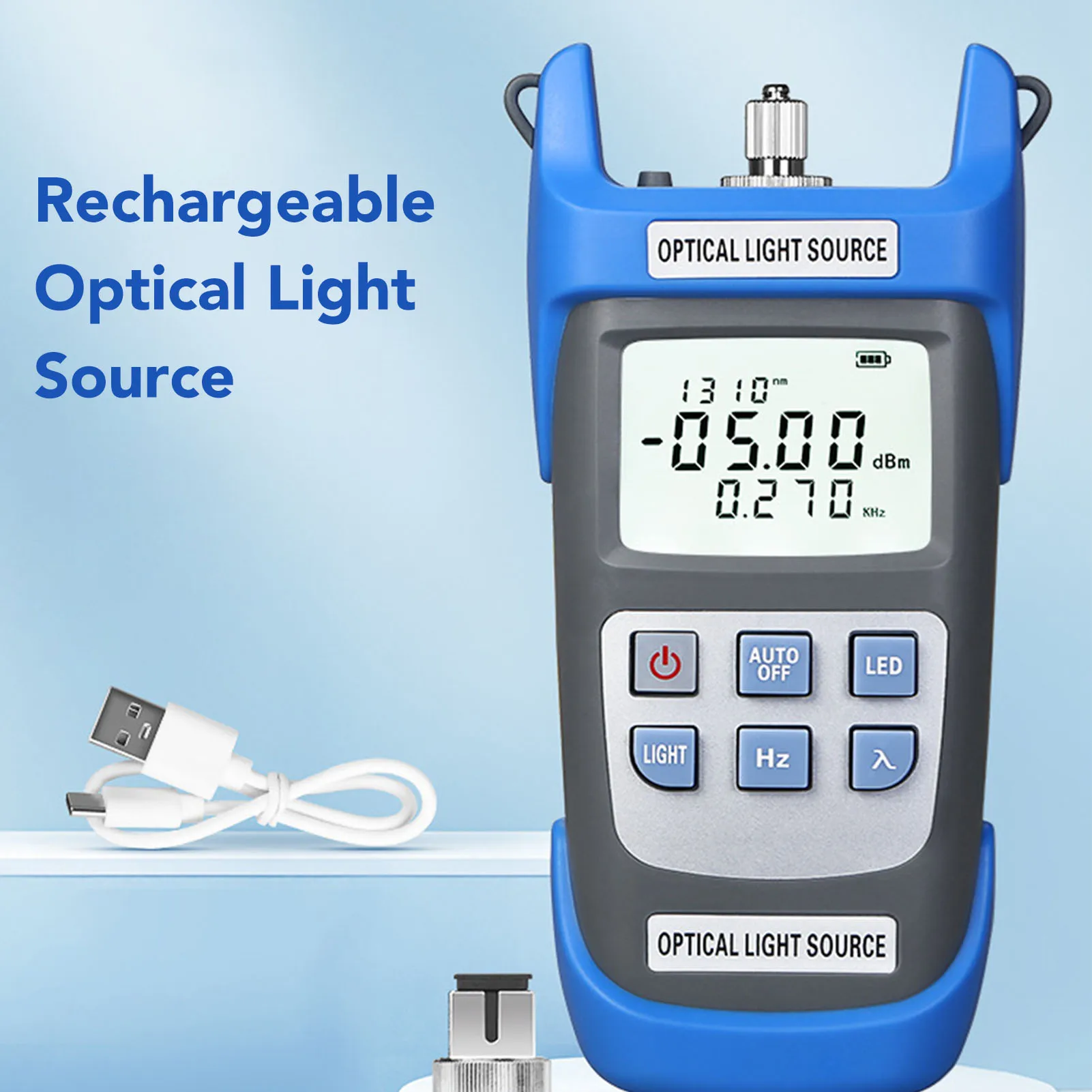 

A-C1315 Optical Light Source Rechargeable Fiber Optic 1 Mode 2 Wavelength 1310nm 1550nm 270Hz 1KHz 2KHz 2.5mm Interface