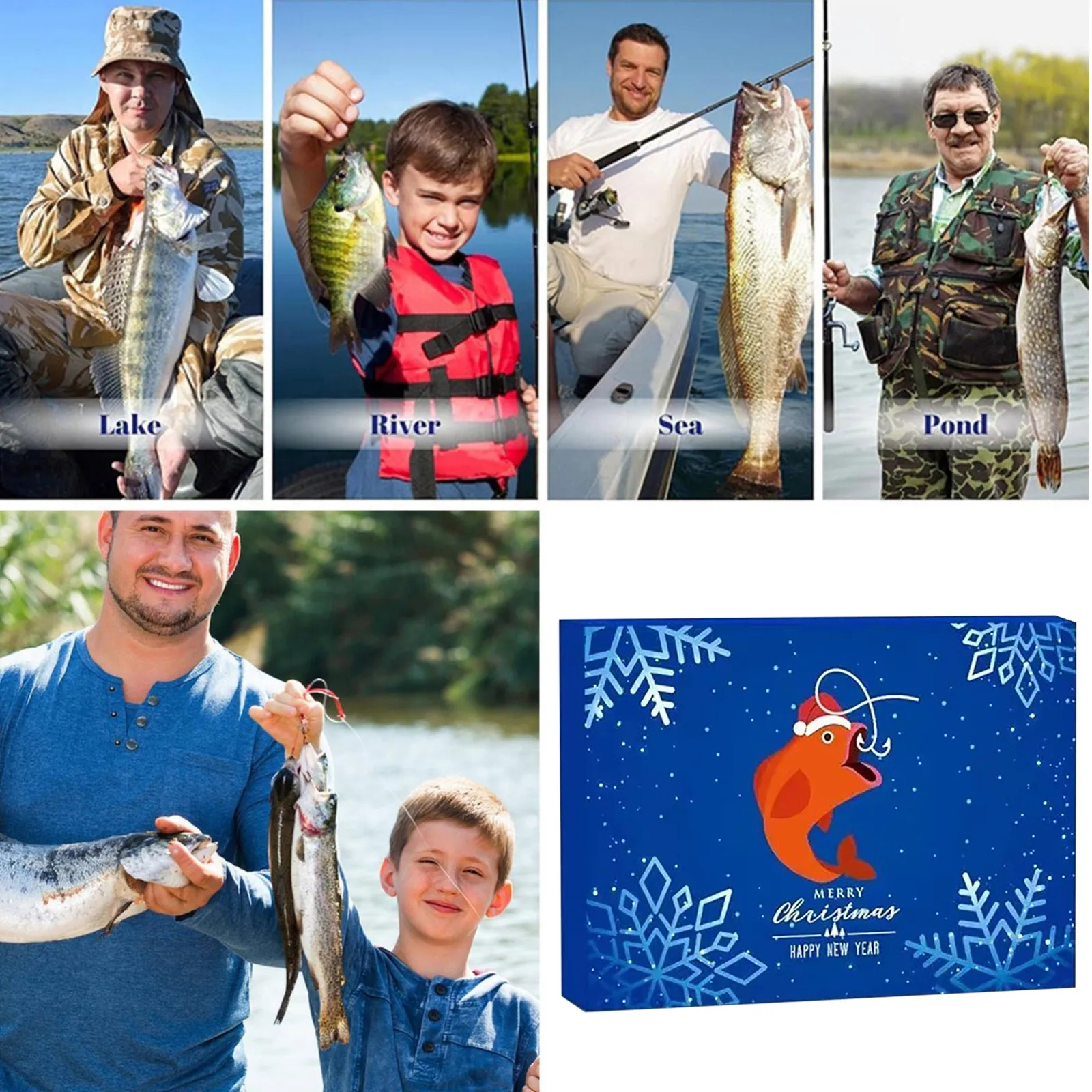 Reloj preescolar Calendario de Adviento de pesca 2025 Hombres adultos Adolescentes Niños 24 días Botón de cuenta regresiva de Navidad Luces de batería con temporizador