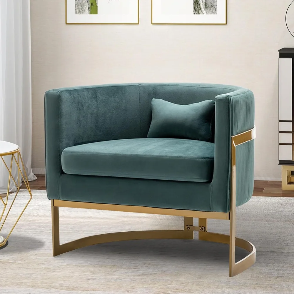 Silla decorativa de terciopelo, sillón tapizado moderno para sala de estar, dormitorio, sofá, silla lateral, silla de barril de terciopelo con patas doradas Lak