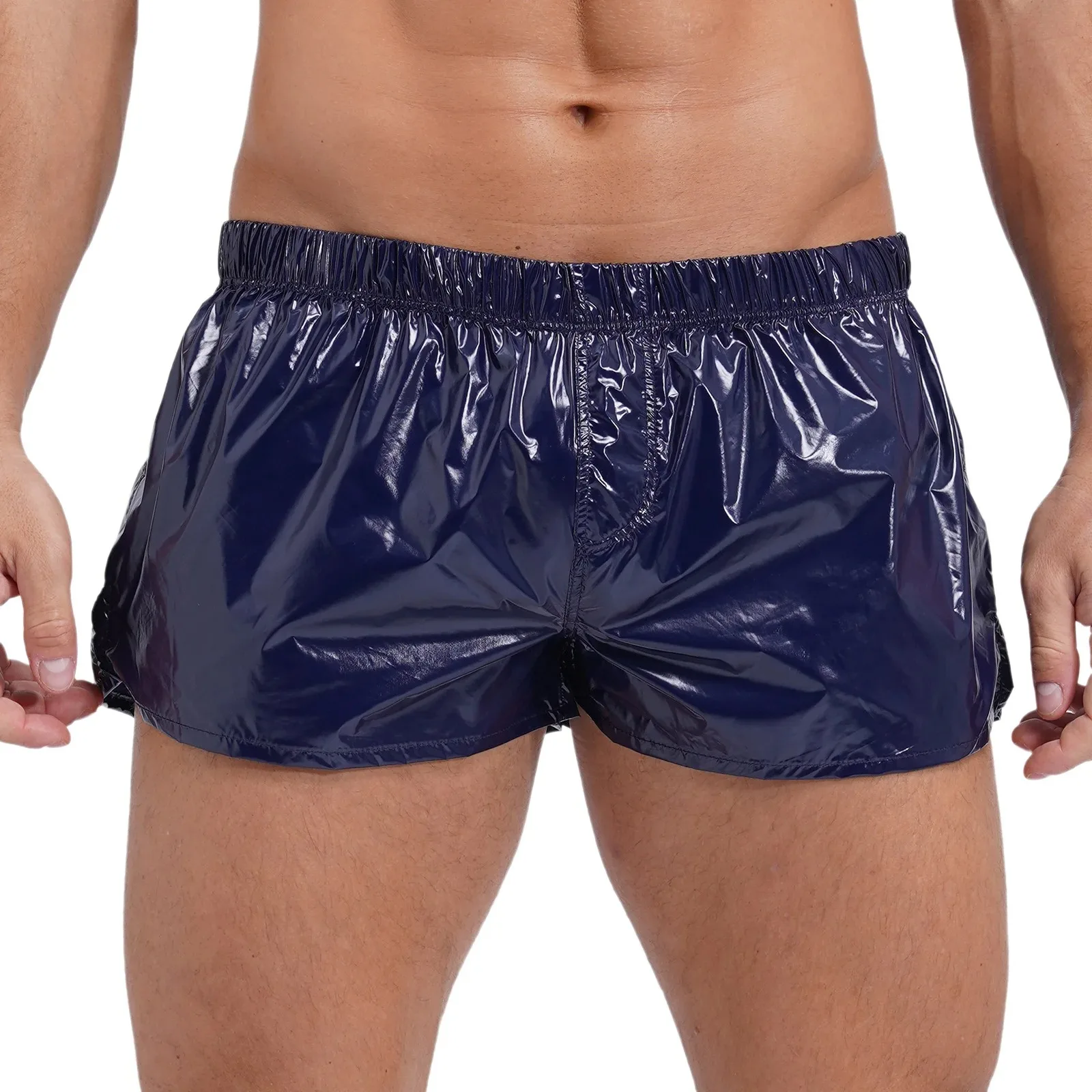 Maillot de bain taille basse pour hommes, short de bain fendu sur les côtés, document solide, coupe couvertes, maillot de bain brillant, fête à la