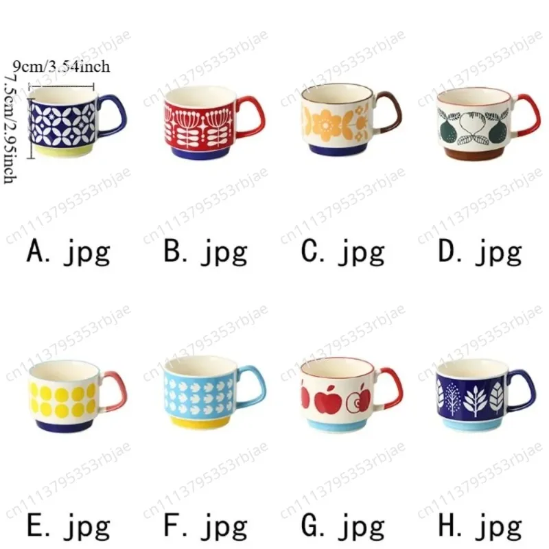 Simple 300ml Japanese Coffee Mug Underglaze Painting Floral Pattern Milk Oatmeal Cup Ceramic Stackable Tea Cup Couple