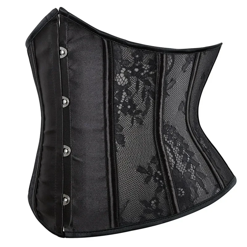 Women Corset Tops Gothic Vintage Lace Jacquard Underbust Bustier Basques Body Shaper Waist Cincher Korset