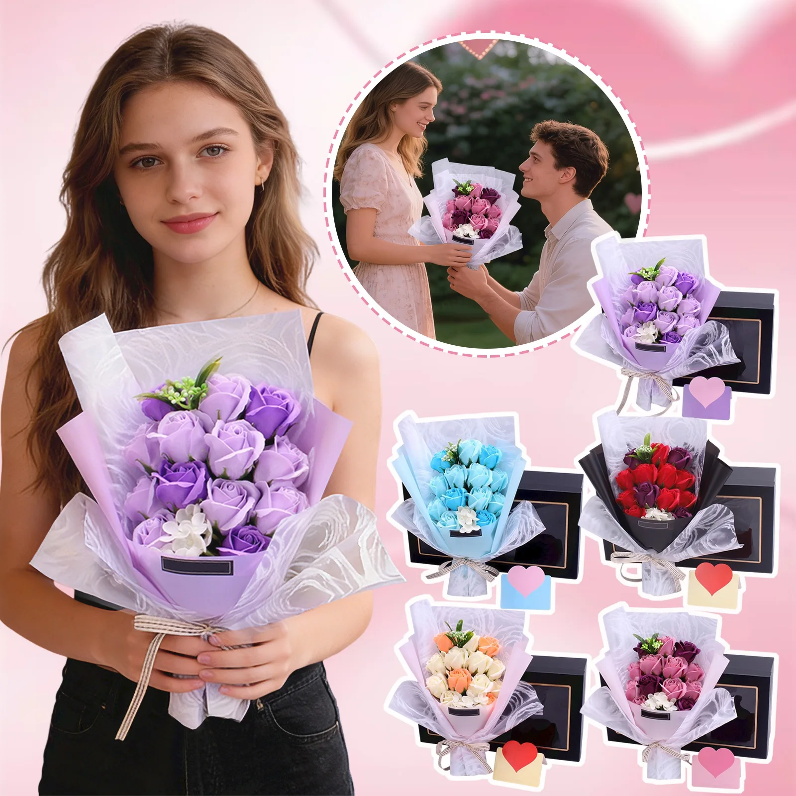 

Мыльный цветок розы, подарочная коробка, романтический подарочный набор на День святого Валентина, подарок на день рождения, готовый цветок мыла, романтический подарок для пар