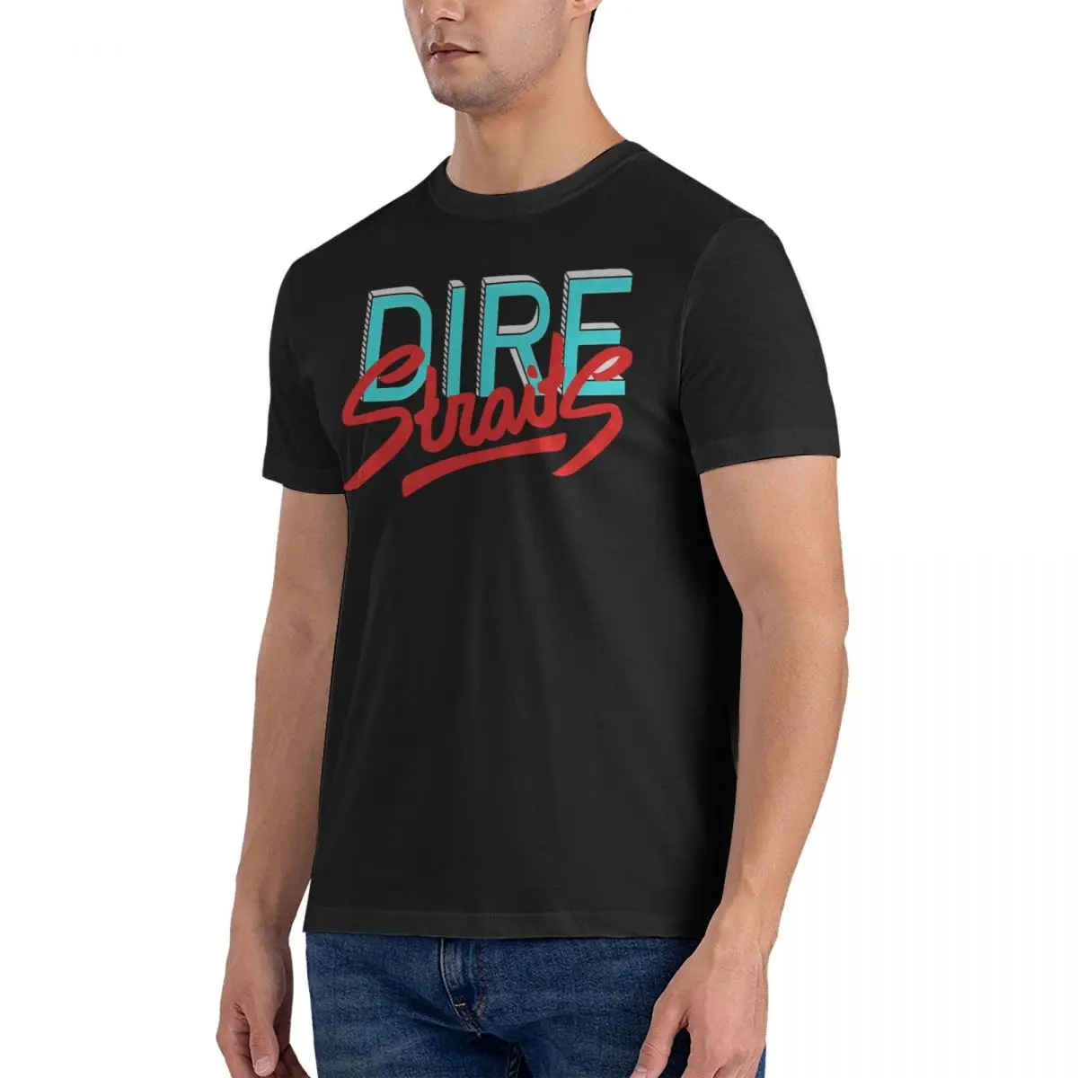 Sign Men's T Shirts D-Dire Straits Funny Tee Shirt Short Sleeve Round Collar T-Shirts Pure Cotton Birthday Gift Clothing