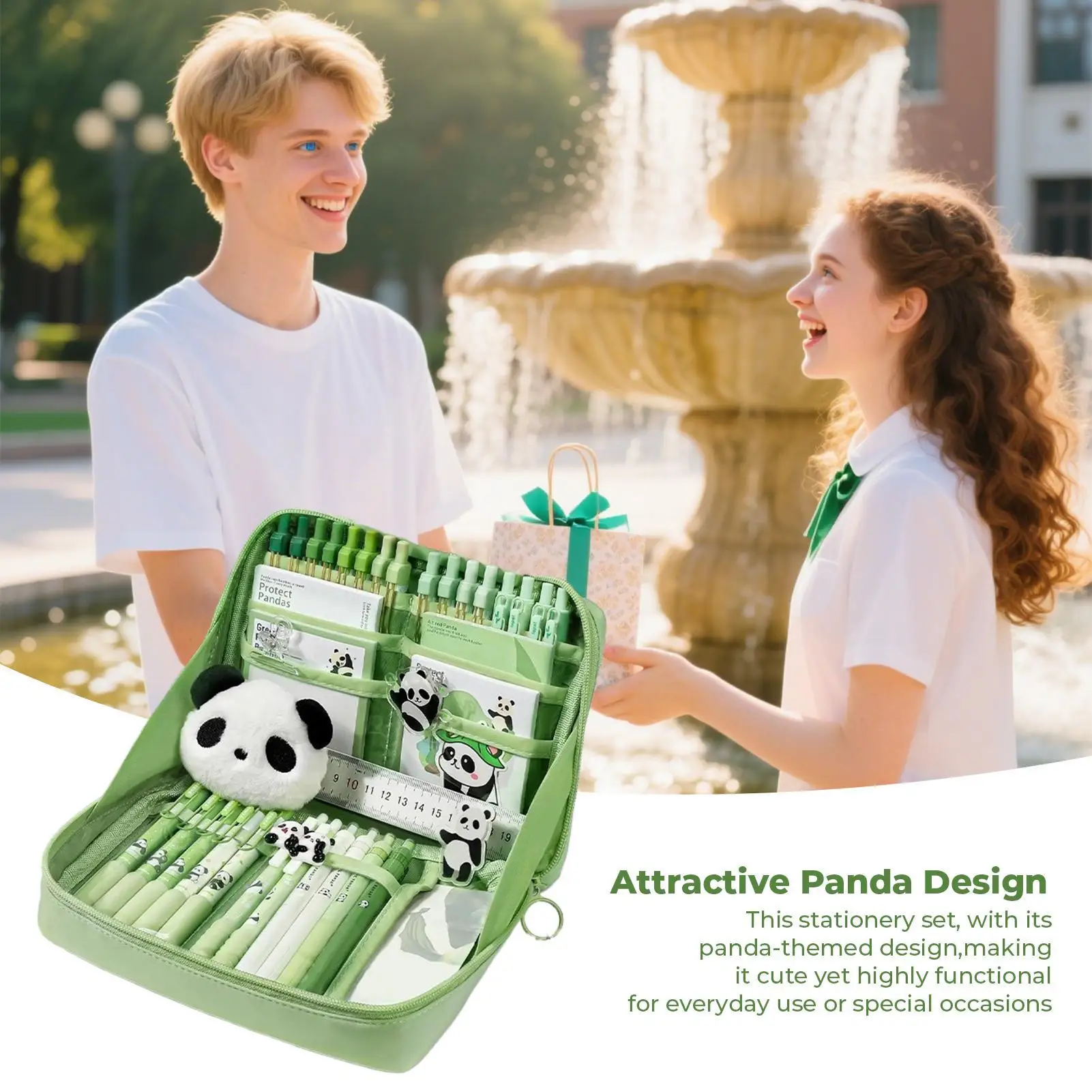 Aesthetic School Supplies Set Cute School Supplies Panda Design Pens Stick Notes Brooches Pendants Kit For Kindergarten College