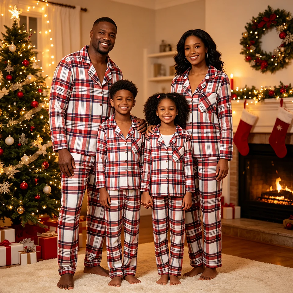 Classic Family Matching Christmas Plaid Pajamas Set Mother Kids Siblings Family Look Boys Girls Sleepwear Xmas Couple Loungewear