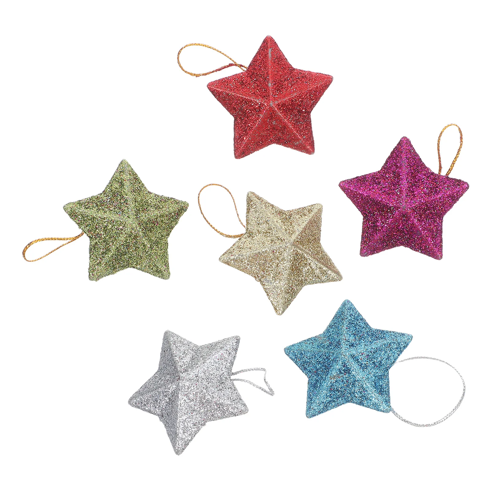 

6Pcs Star Ornaments for Tree Glitter 3D Five-Pointed Plastic Pendant Holiday Decor Christmas Birthday Wedding Ceiling Decoration