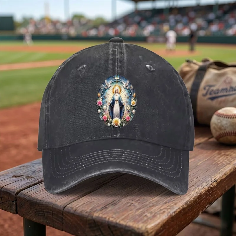 Virgin Mary Baseball Cap Unisex Adjustable Buckle Lightweight Breathable Washed Cap for Women Men Daily Wear Travel Gift