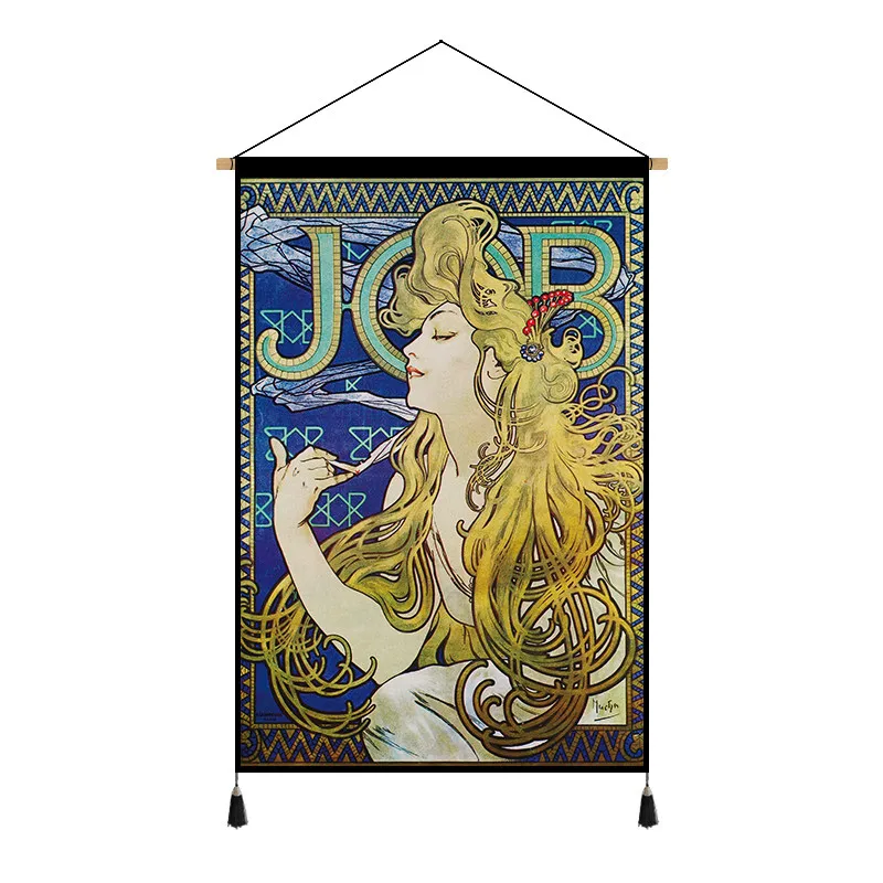 Vintage Wall Tapestry - European Mucha Style Artwork, Retro Bohemian Decor for Cafe and Hotel Lobby, Room Decor Aesthetic