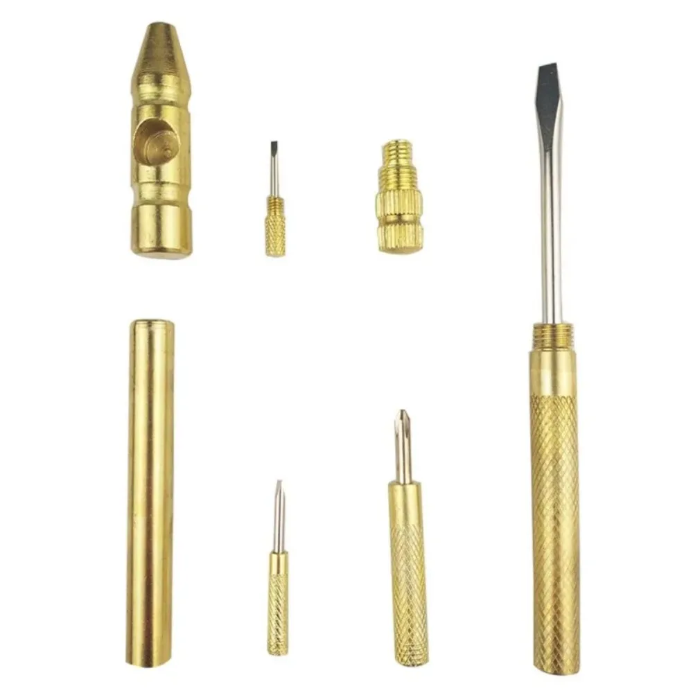 6-In-1 Mini Craft Hammer Screwdriver Set Copper Alloy Gold Detachable Micro Screwdriver Perfect Hand Tool For Diy Project