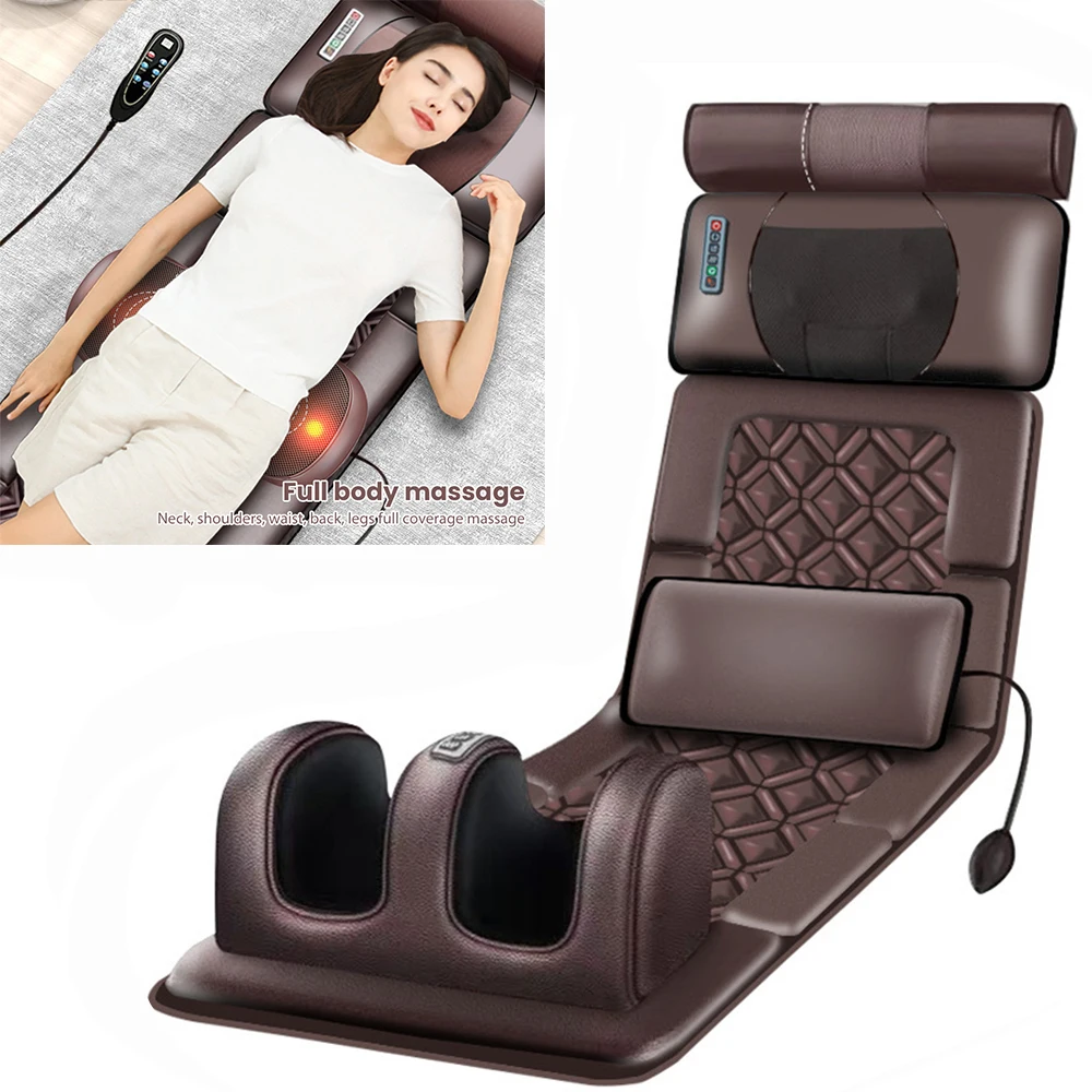 Elektrische Ganzkörpermassagematratze mit Heizung, Handsteuerung, Schulter, Nacken, Taille, Airbag, Rückenkneten, Vibrationsmassagekissen