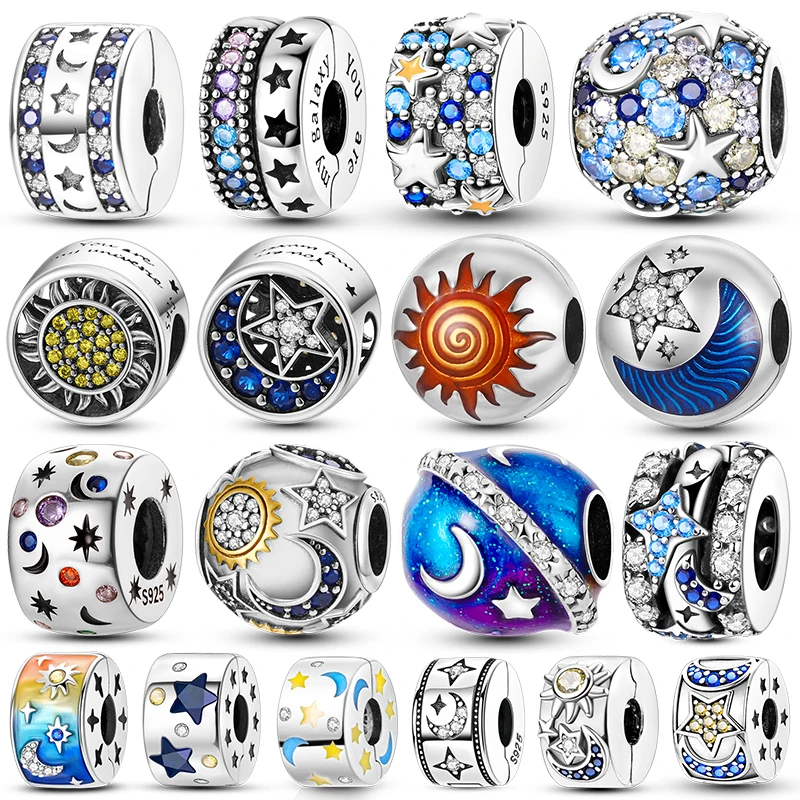 Moon Star Galaxy Charm Bead Sun Space Celestial Charms Fits 3mm Bracelet Necklace For Women Luxury 925 Silver DIY Jewelry Making