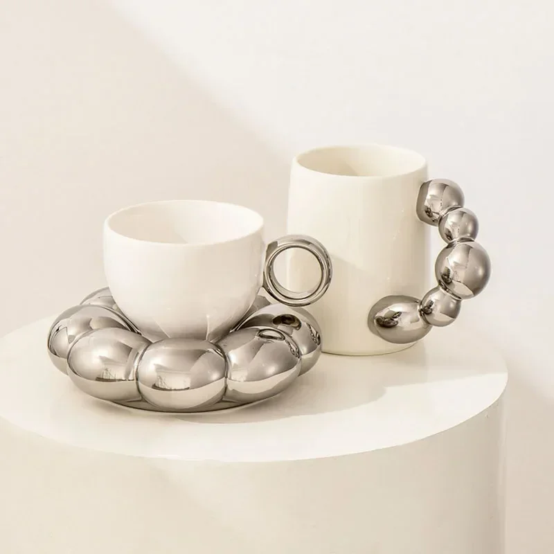 Tazza da caffè in ceramica argento, tazza di lusso creativa, Set di bevande da cucina, regalo per tazza di latte, decorazione per la casa