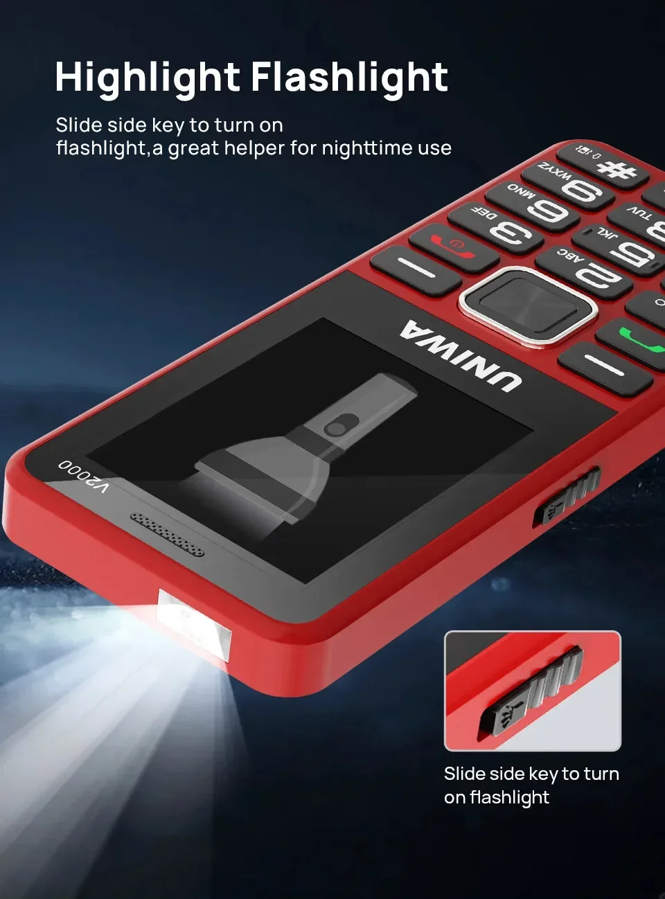 UNIWA V2000 4G Keypad Phone 2.4Inch Big Button Loud Volume 0.3MP Camera 1700mAh Russia Hebrew Keyboard Feature Phones Elderly