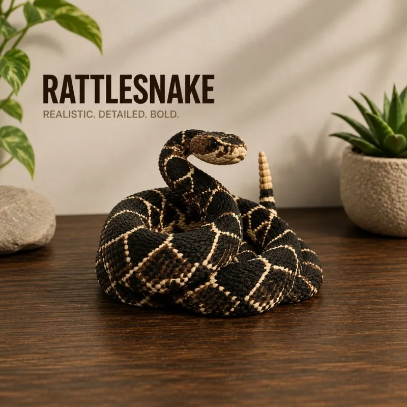 Plastic Rattlesnake Animal Figurine Realistic Coiled Snake Model Wildlife Reptile Desktop Decoration Tabletop Ornament
