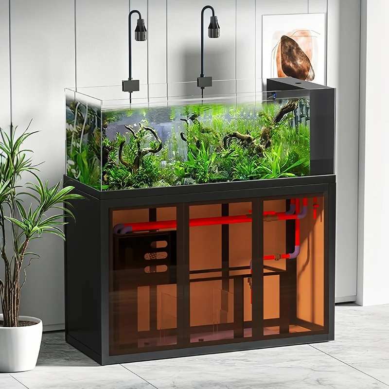 النمط الصناعي مفتوح الرؤية Aquascape حوض السمك الجانب تجاوز حوض تصفية خزان منخفض صيانة نهر تيار البيئي للأسماك