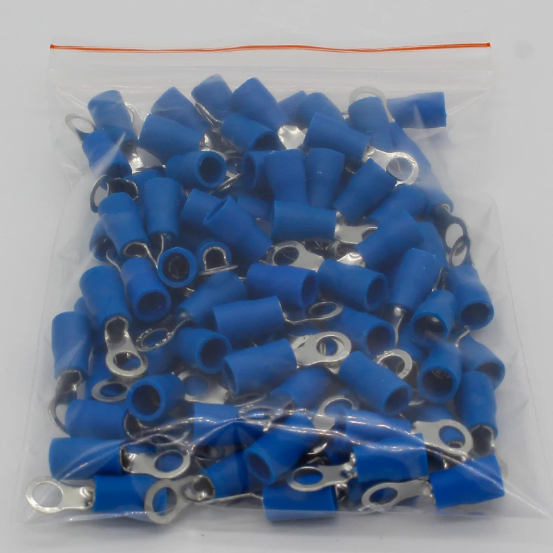 RV2-4 Blue Ring Insulated Wire Connector Electrical Crimp Terminal Cable Wire Connector for 1.5-2.5mm2 100PCS/Pack RV2.5-4 RV