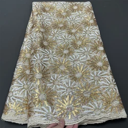 African Nigerian 2025 Latest High Quality  With Tulle Sewing Lace Fabric Guipure Embroidery Dresses Sequins 5yards hz1187 hz1183