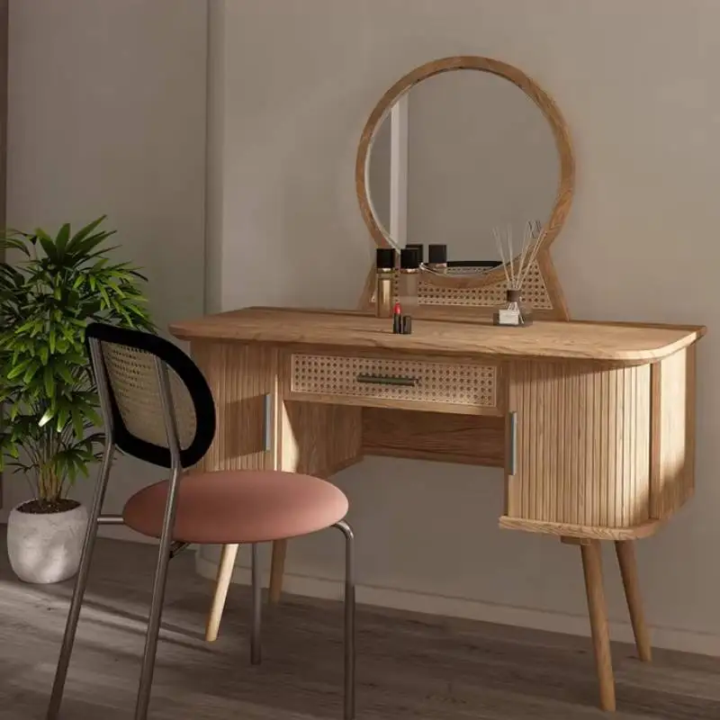 Medieval Girls Woman Dresser Drawers Bedroom Vanity Makeup Table Small Mirror Apartment Integrated Stool Penteadeira Furniture