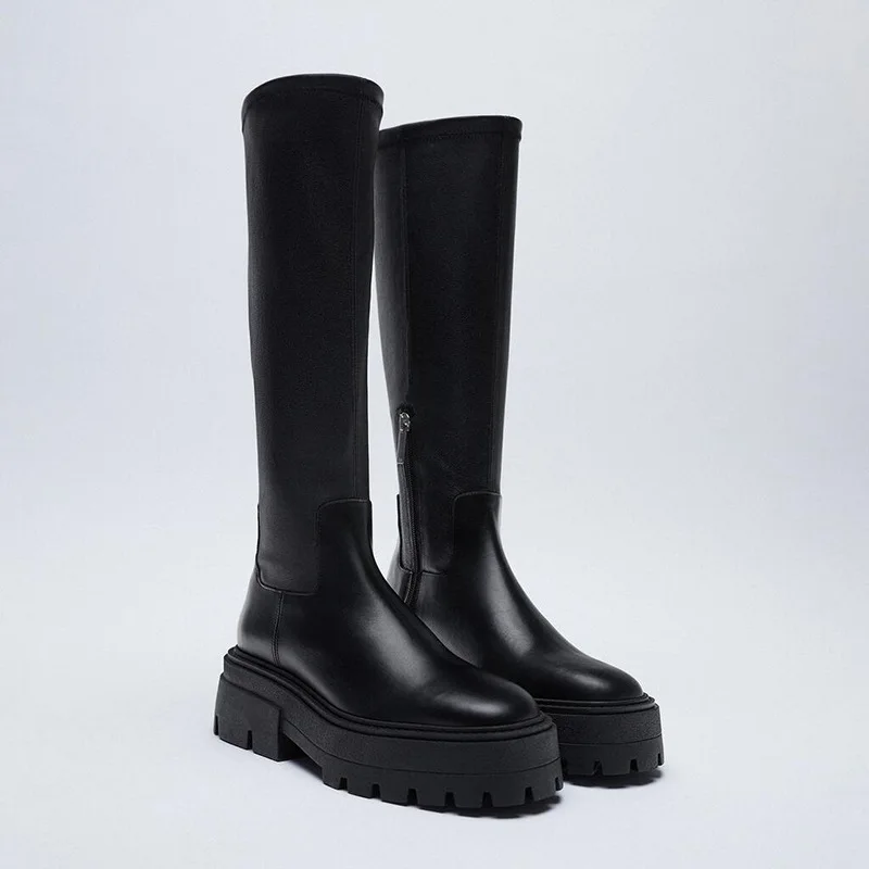 2026 New Fashion Brand Luxury Designer Punk Casual Calf Women Boots Zipper Fashion Chunky Heel Top Quality Casual Shoes Woman