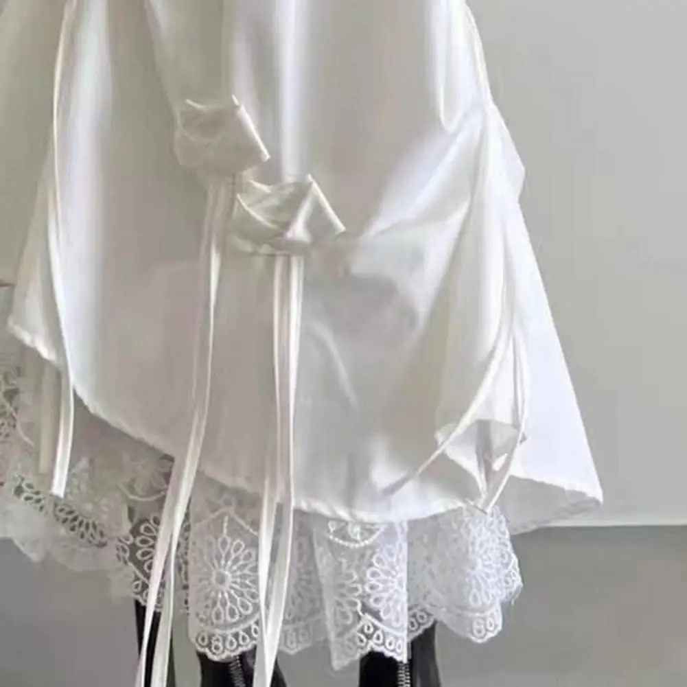 Elastic High Waist Midi Skirts Women Skirt Elastic High Waist Bowknot Decor Lace Lining Midi Skirt Pure Color A-Line Breathable