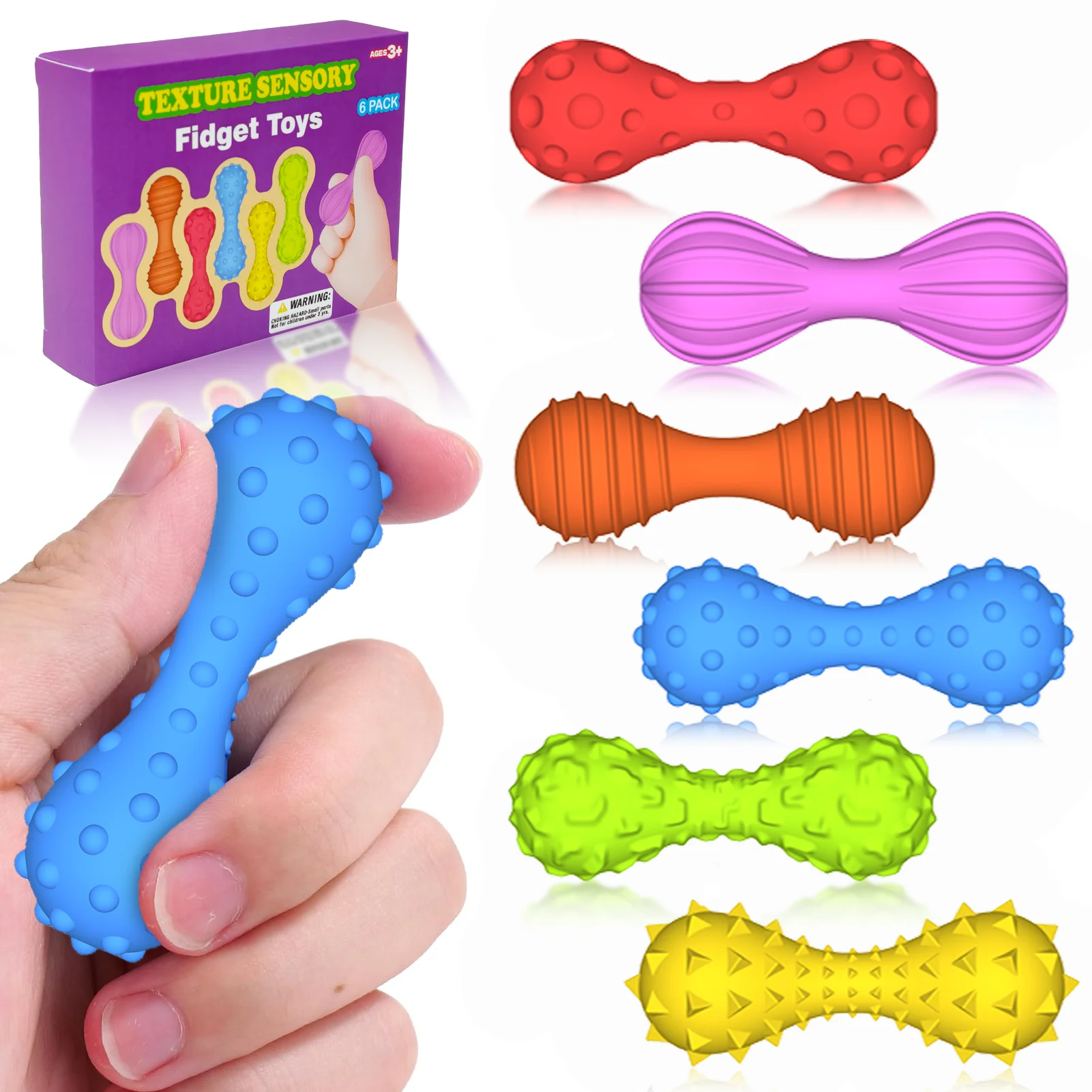 Children's Finger Dumbbell Colorful Version: 6-piece set of textured stress-relief fingertip spinner toys, suitable for calming