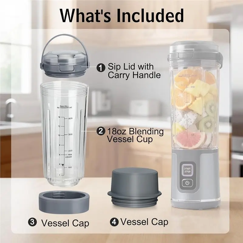 A84G-Replacement 18 Oz For Ninja Blast Blending Vessel Cup, Leakproof-Lid& Sip Spout, Cap, And Blade Cover, BPA Free
