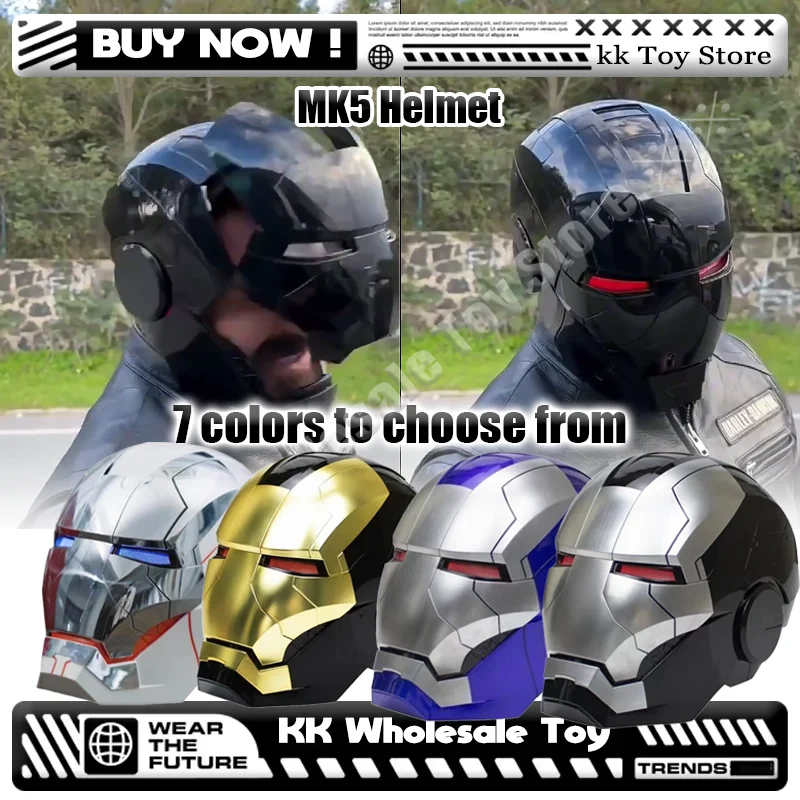 Casco Iron Man Mk5 Autoking 1/1, casco automático con Control remoto y por voz, máscara con luz Led, juguete de regalo para niño personalizado