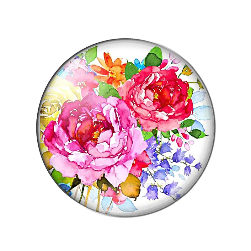 Colorful Watercolor Rose Flowers Pattern  8mm/10mm/12mm/18mm/20mm/25mm Round photo glass cabochon demo flat back Making findings