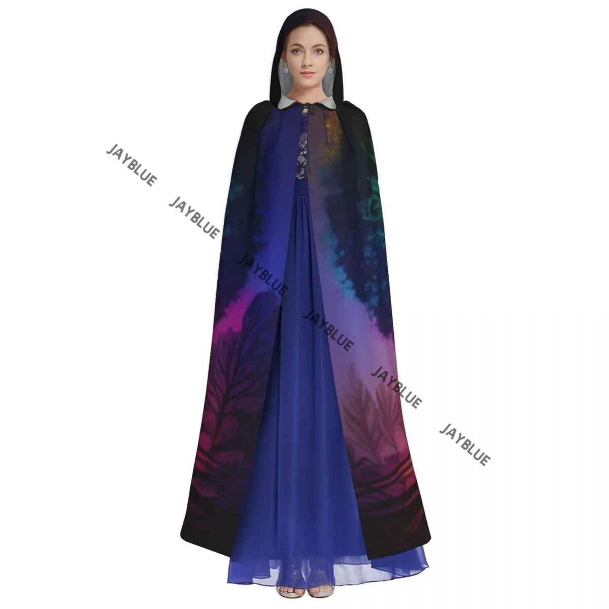 Unisex Witch Party Reversible Hooded Adult Vampires Cape Cloak Glowing Tree Of Life