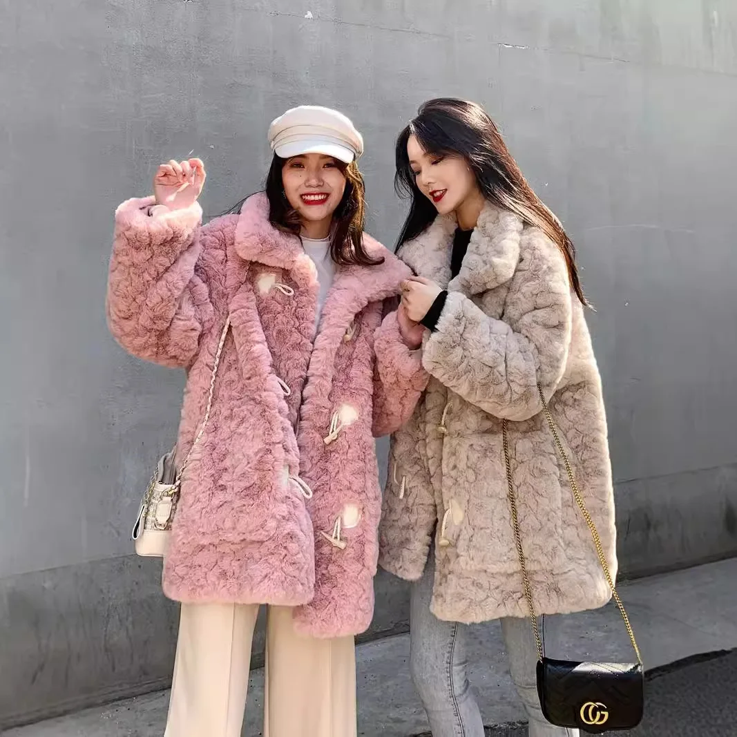 Women Faux Fur Mid Length Coats Jackets Turn Down Collar Coat Thick Warm Y2k Streetwear Jacket Elegant Work Autumn Winter