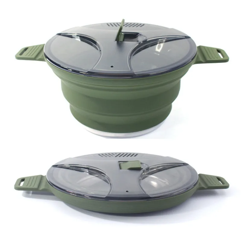 Portable Outdoor Camping Cookware Set Silicone Folding Cooking Pot Stainless Steel Camp Pot for Hiking Backpacking Picnic
