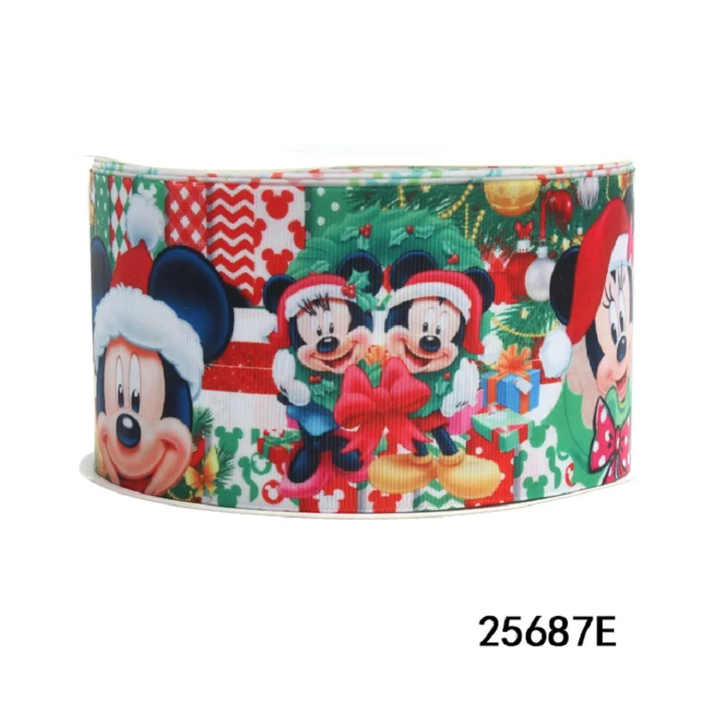 5Yards Christmas Tree Ribbon Printed Disney Mickey Minnie Mouse Grosgrain Ribbon