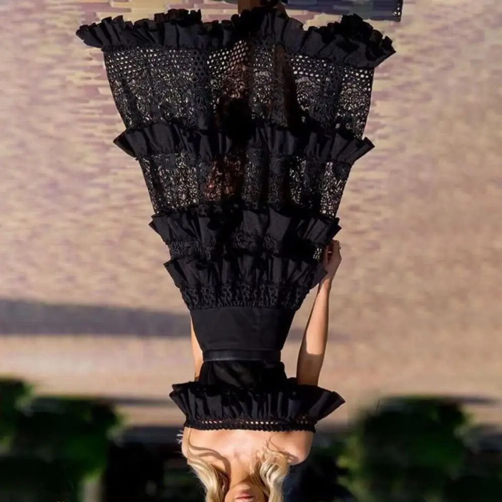 

Women Patchwork Dress Bandeau Dresses Hollow Out Off Shoulder Patchwork Flower Embroidery Maxi Dress Ruffle Lace Prom Party Wedd