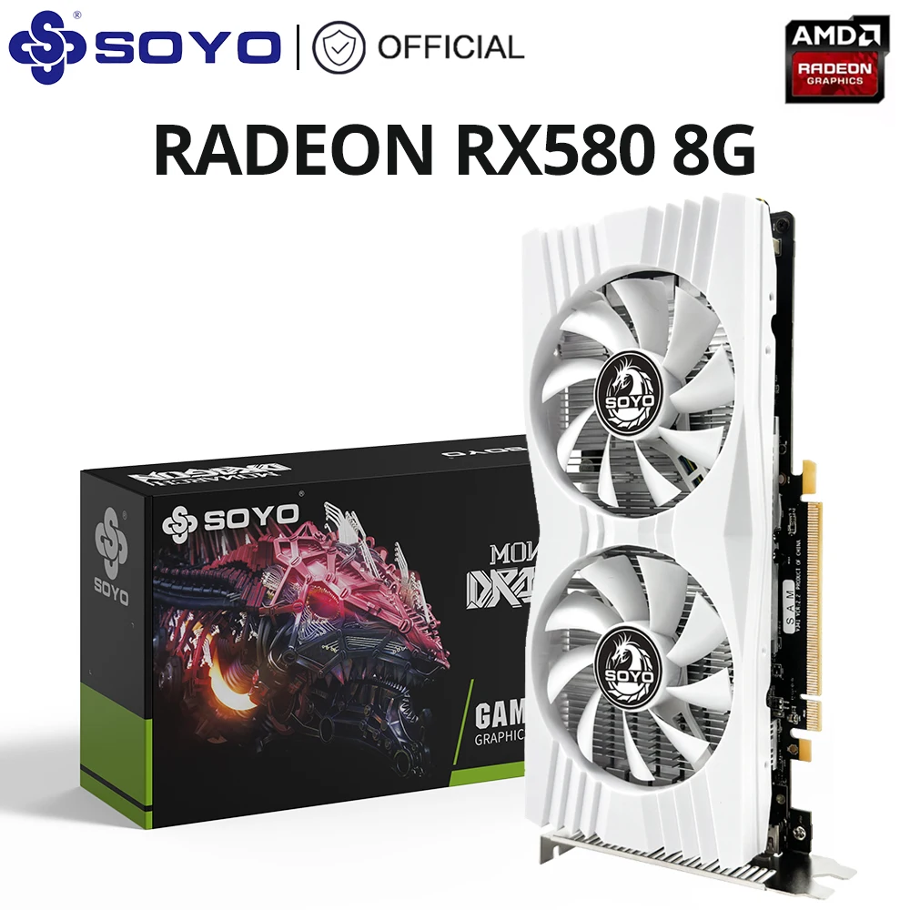 SOYO AMD Redaon RX580 8G Graphics Card GDDR5 Memory 256Bit White Gaming Video Card Supports HDMI DP Interface Computer Combo