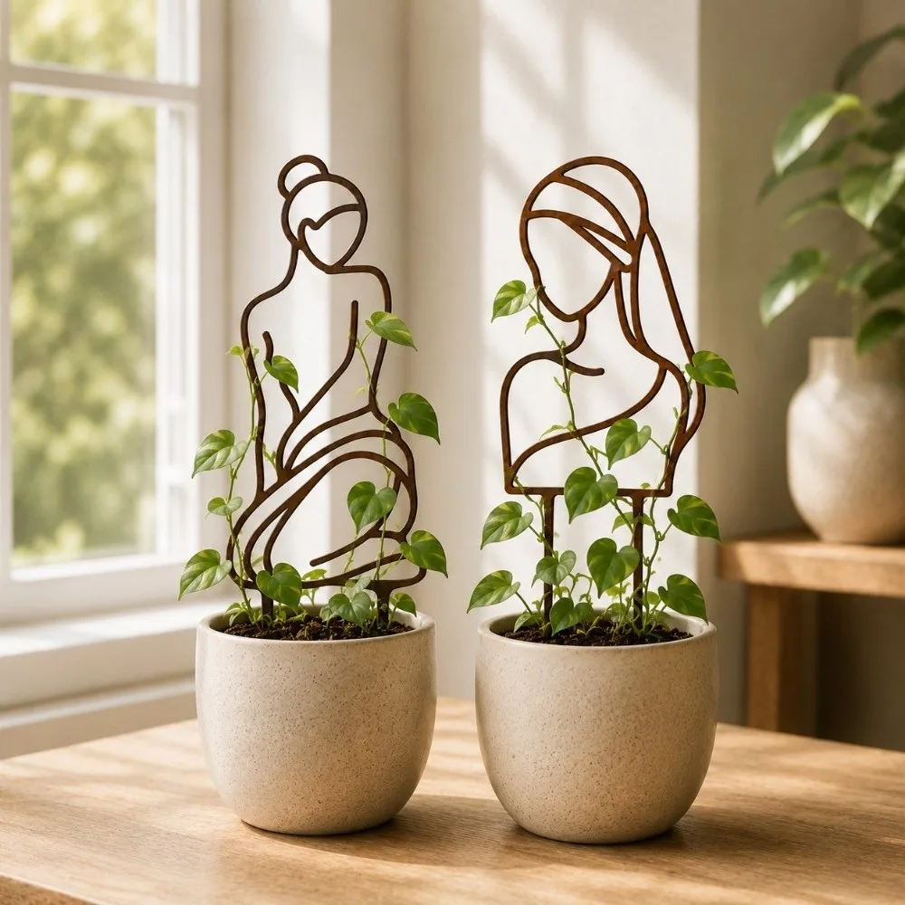 Iron Character Silhouette Plant Stand Strong Load Bearing Weather Resistance Plant Fixed Frame Hollow Out