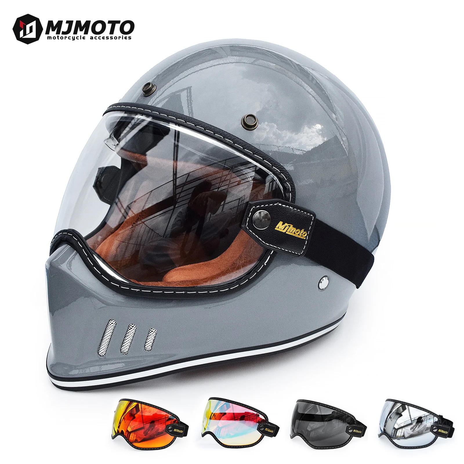 

Retro Full Face Motorcycle Goggles HD Bubble Visor Motorbike Helmet Lens Wide Field of View Accessory Glasses for Motorcyclists