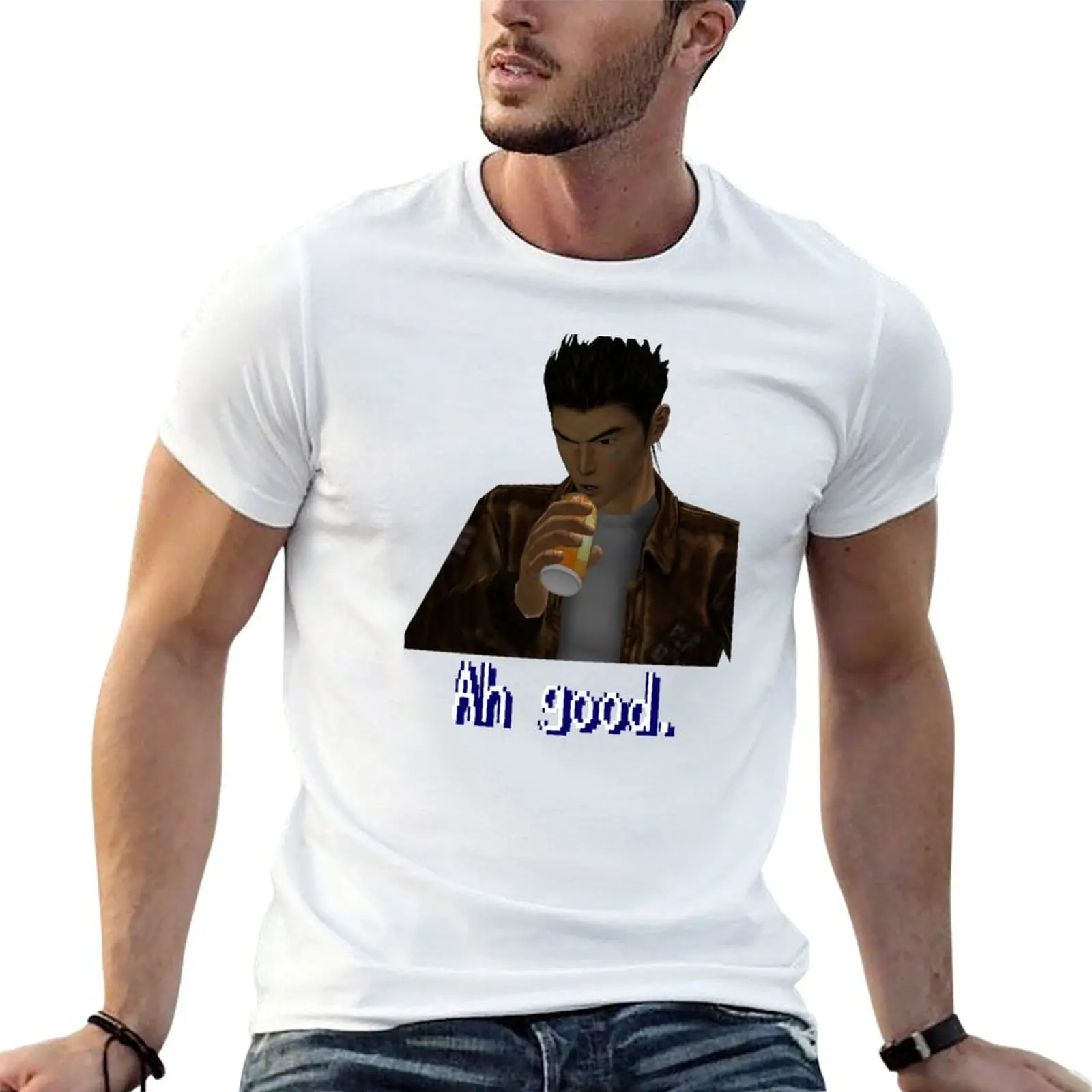 

Shenmue - Ryo Drinking Ah good. T-Shirt man t shirts cotton cotton tshirt 100% T-Shirt