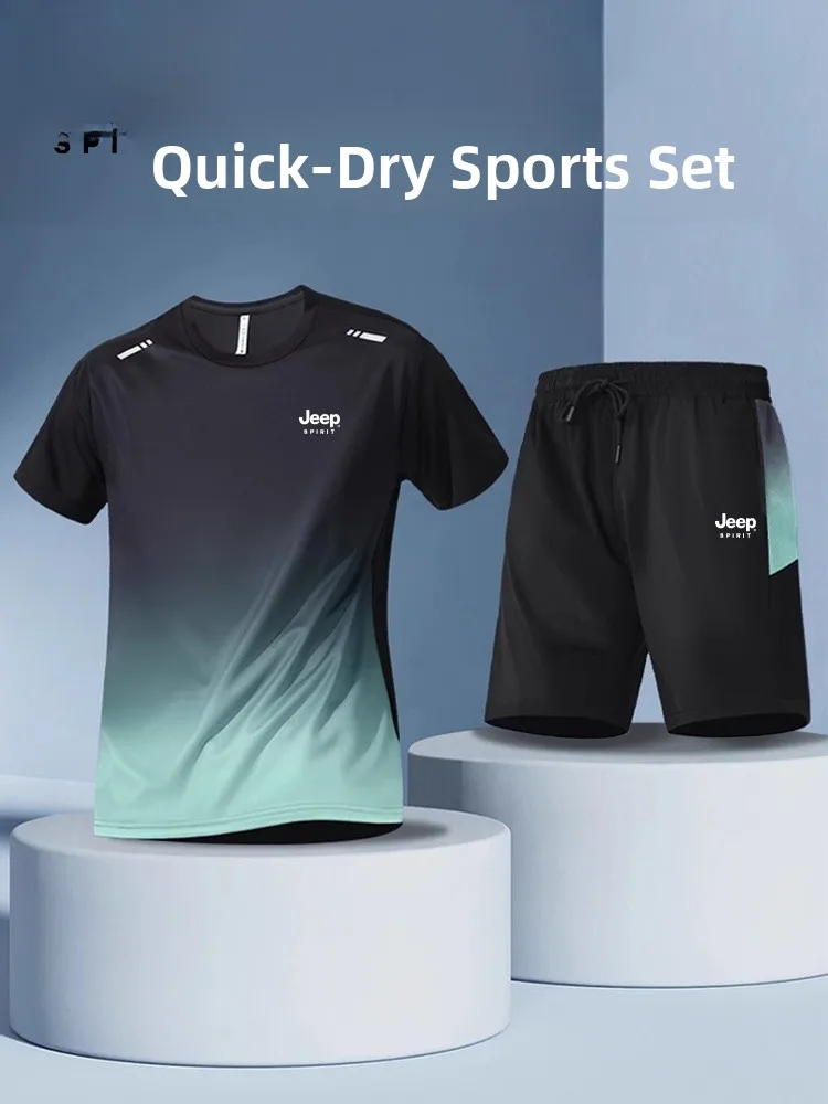 

Summer Ice Silk Qui Dry ort Sve Fitn Running orts Casual Sportswear Set for Men Polyester Fiber 00%