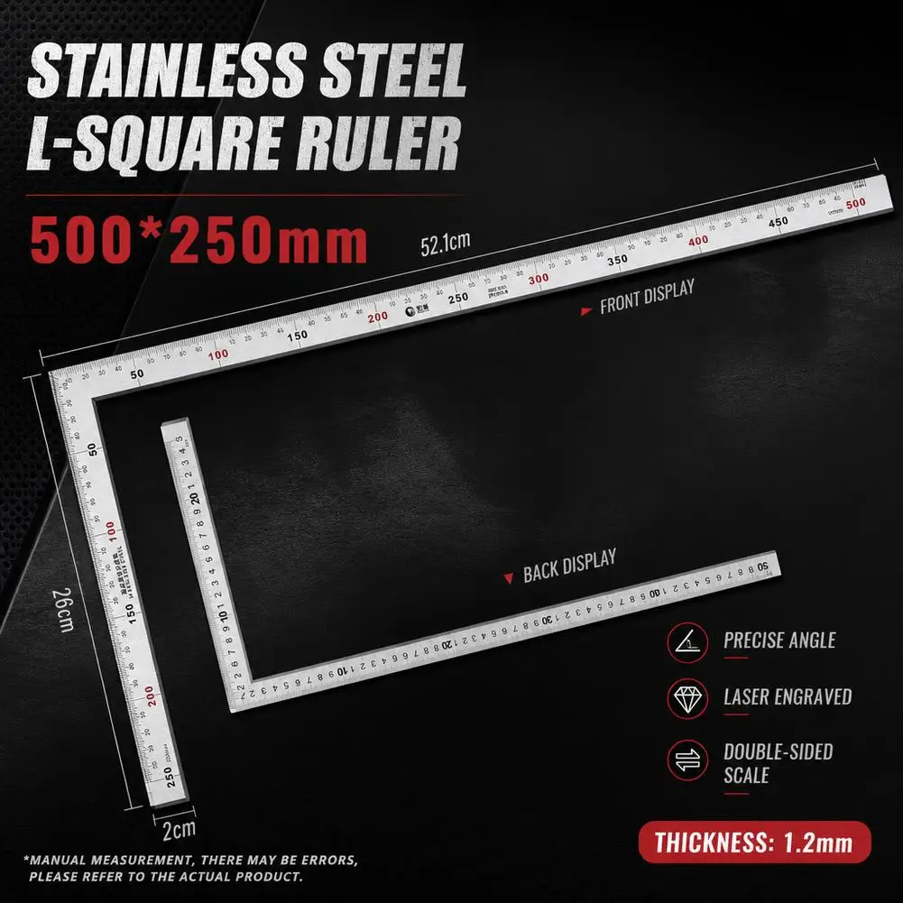 Stainless Steel Framing Square 90 Degree Right Angle Woodworking Ruler Precision Carpentry Layout Tool