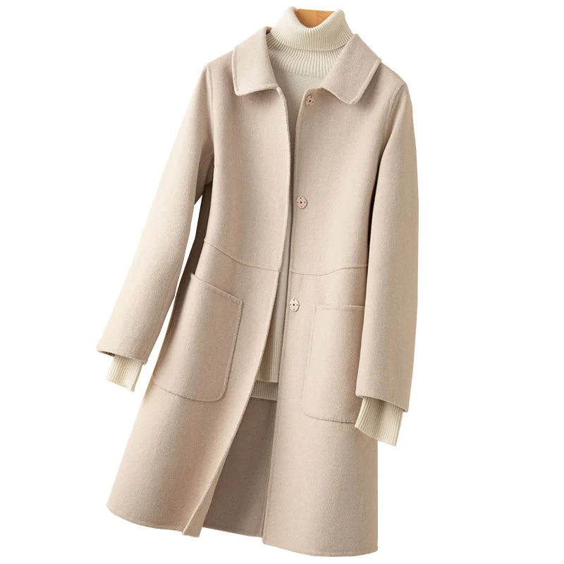 

Double-sided woolen coat women's long doll collar coat twill